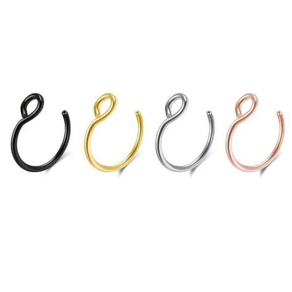 4PCS Mixed Color Cuff Nose Ring gold black silver rose gold tone - Picture 3 of 5